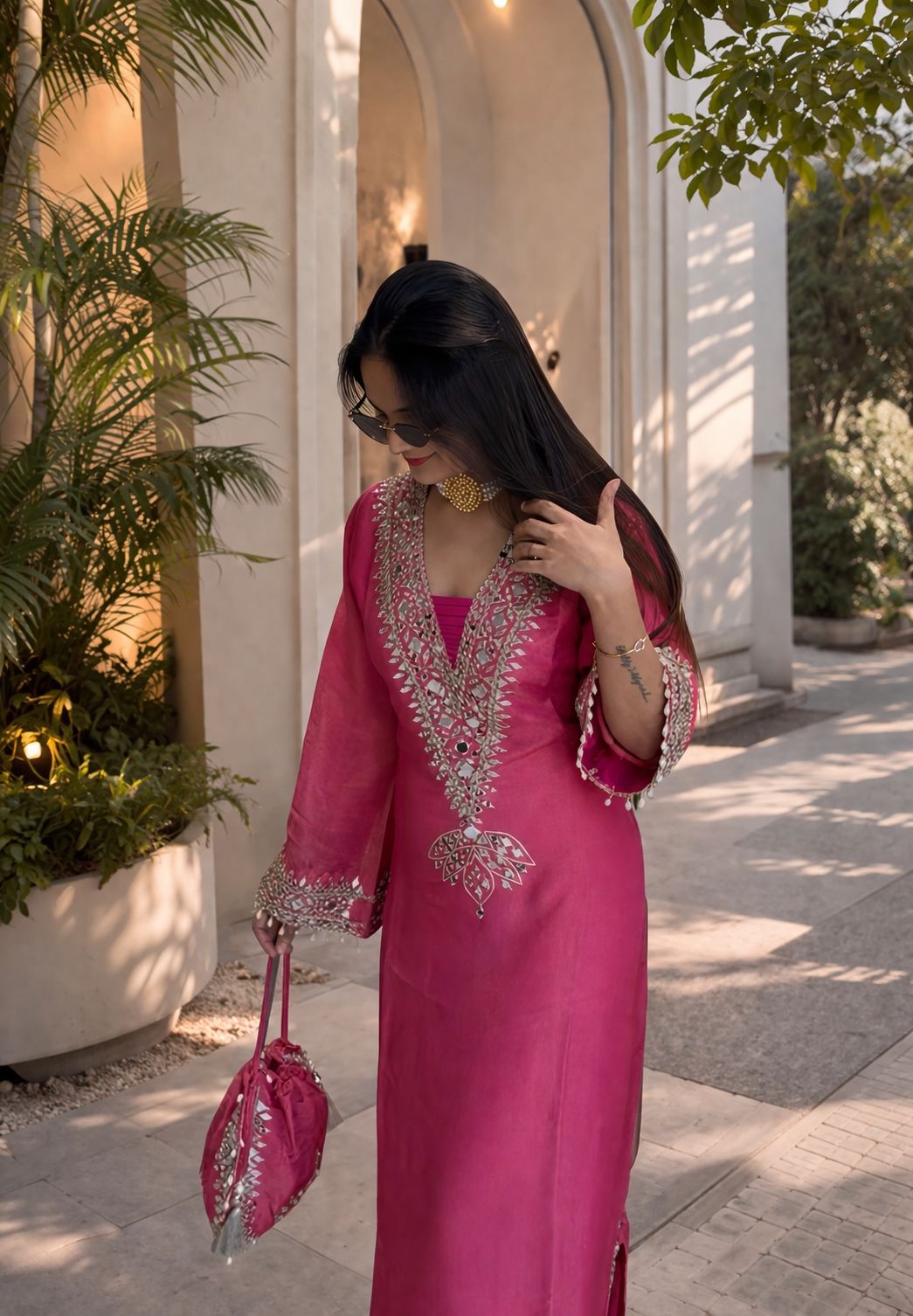 Fuchsia mirror kurta
